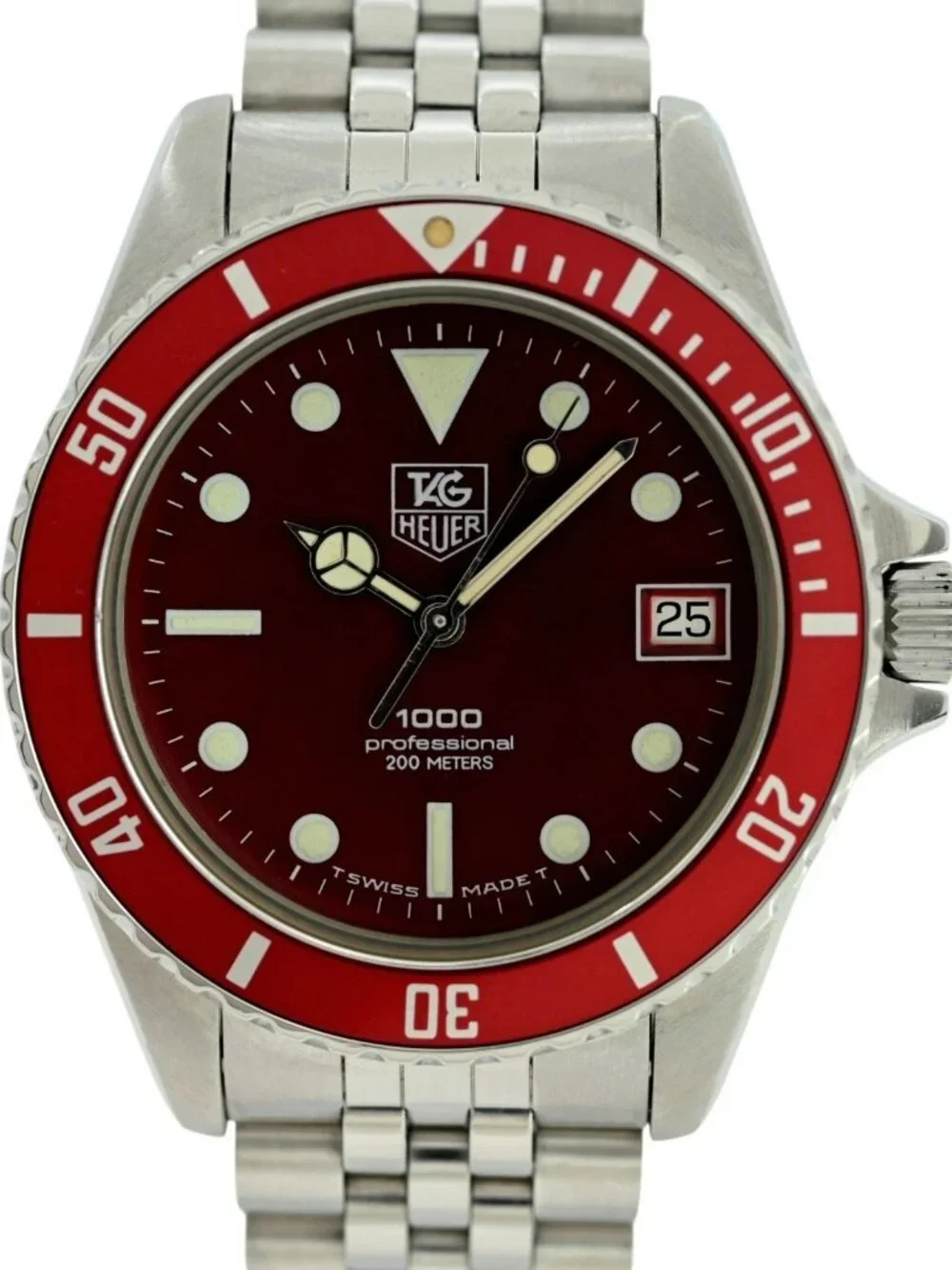 Tag Heuer 37mm Men's 1000 Series Red Dial Dive Jubilee Band JDM Watch 980.913 N